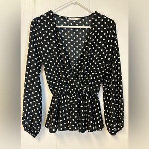 Mi ami Black White Polka Dot Long Sleeve Blouse